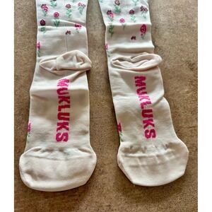 Muk Luks Womens Floral Knee High Socks Cream Pink Burgundy Cottagecore Boho L